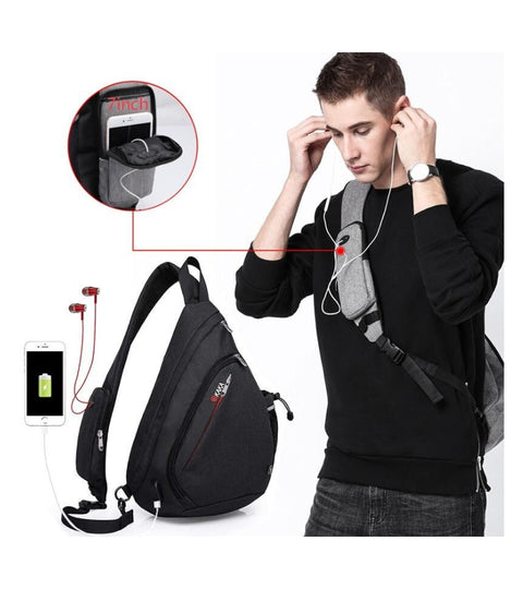 Male Women Shoulder Bag USB Charge  Anti theft Chest Bag large capacity 10.5" Crossbody Bag