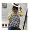 Black & White Lattice Nylon Daypack for Women High Quality Big Capacity Waterproof Backpack