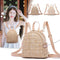 Ladies Fashion Straw Pearl Backpack Zipper Travel Casual Summer Multifunction Shoulder Bag